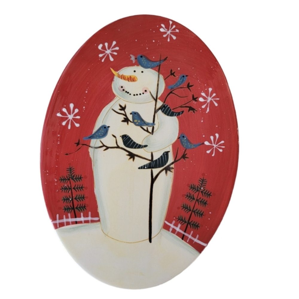 Certified‎ International Hilltop Snowman Oval Cheese Plate Platter Christmas